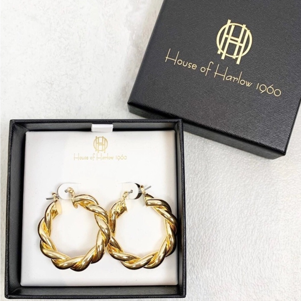 House of Harlow 1960 Gold Twisted Hoop Earrings - Picture 2 of 2